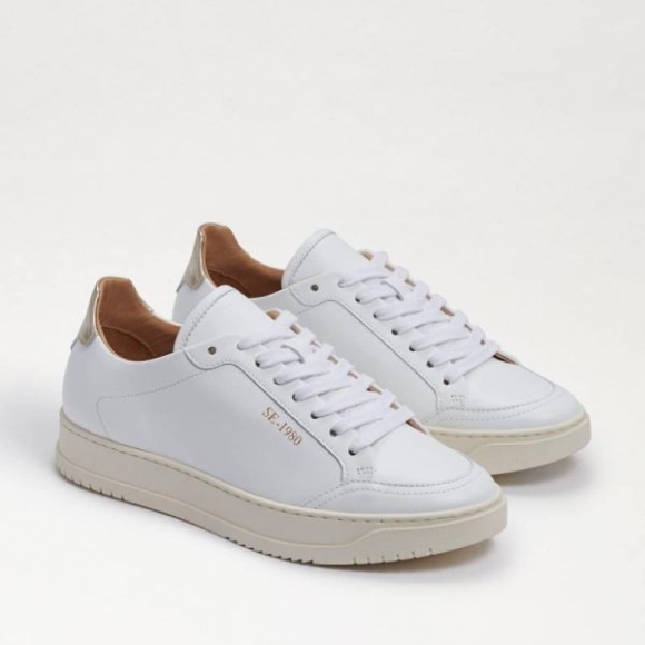 Sam Edelman | Men's Ellis Lace Up Sneaker-White/Gold Leather
