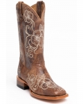 Quick Ship Shyanne Latest Women's Lasy Floral Embroidered Western Boots - Broad Square Toe | Brown