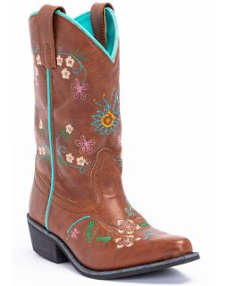 Quick Ship Shyanne Latest Girls' Floral Embroidery Western Boots - Snip Toe | Brown Quick Ship Shyanne Latest Girls' Floral Embroidery Western Boots - Snip Toe | Brown