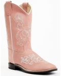 Quick Ship Shyanne Latest Girls' Little Lasy Floral Embroidered Leather Western Boots - Broad Square Toe | Pink