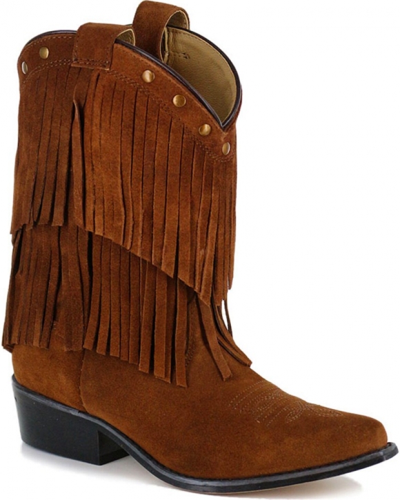 Quick Ship Shyanne Latest Girls' Fringe Snip Toe Western Boots | Brown
