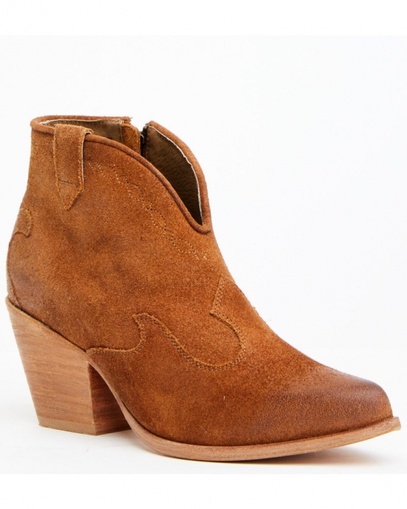 Quick Ship Shyanne Latest Women's Jodi Suede Leather Booties - Round Toe | Cognac