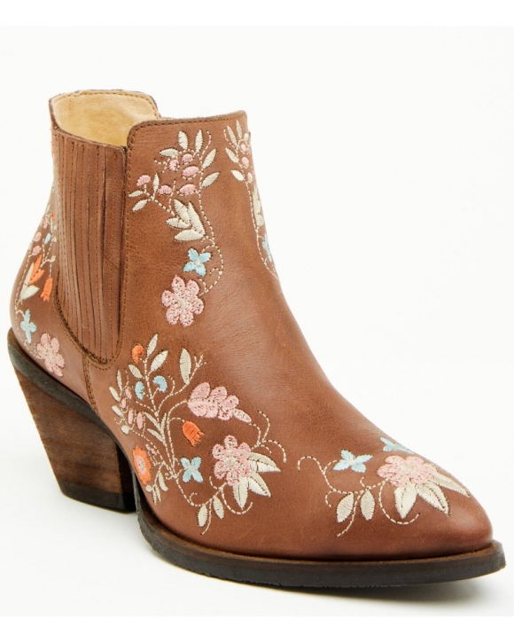 Quick Ship Shyanne Latest Women's Didi Floral Booties - Round Toe | Brown