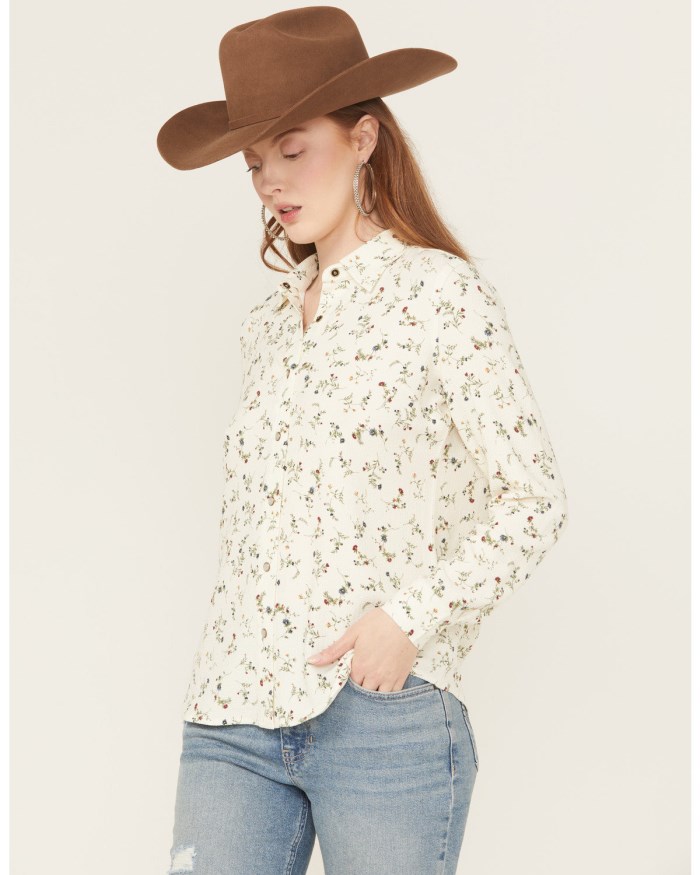 Special Offer Idyllwind Women's Snowden Floral Print Long Sleeve Featherlight Western Shirt | Cream