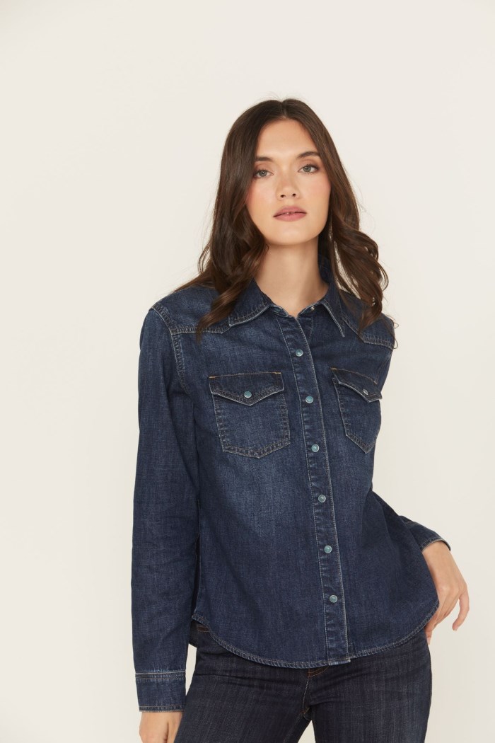 Special Offer Idyllwind Women's Abbott Dark Wash Chambray Long Sleeve Snap Western Shirt | Dark Wash