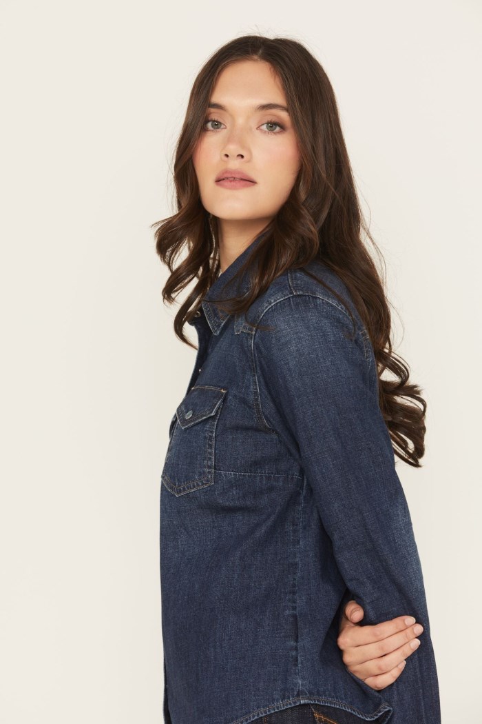 Special Offer Idyllwind Women's Abbott Dark Wash Chambray Long Sleeve Snap Western Shirt | Dark Wash