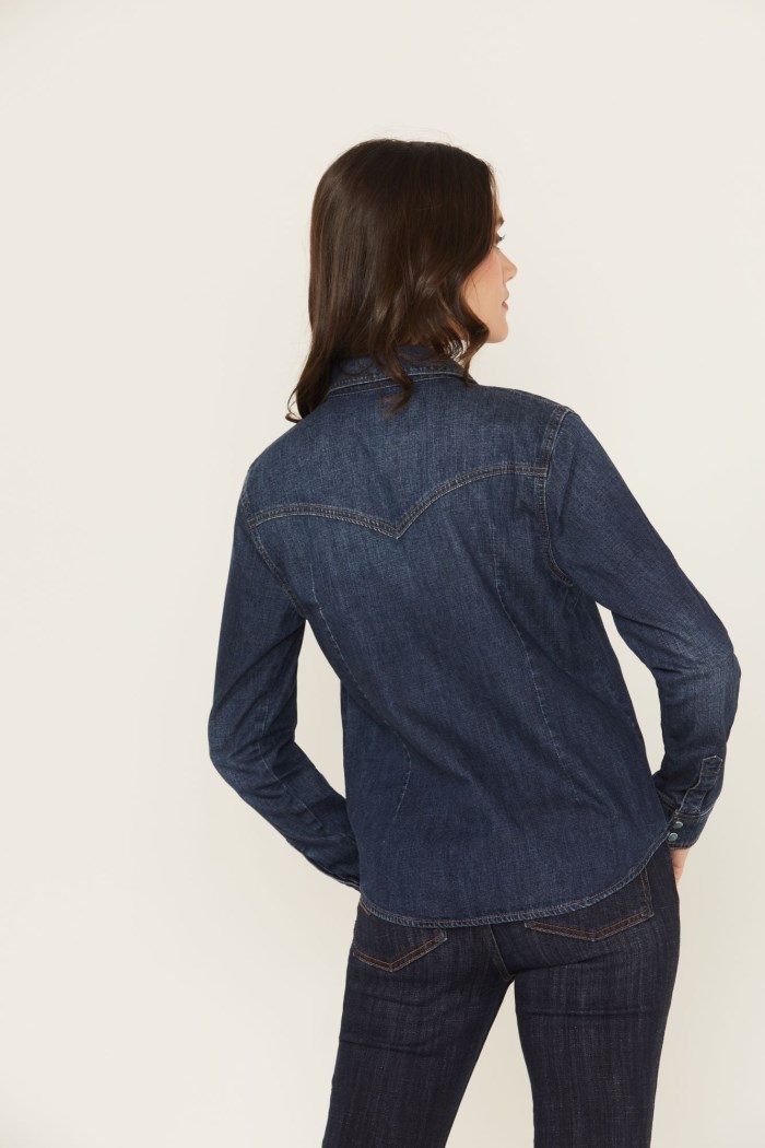 Special Offer Idyllwind Women's Abbott Dark Wash Chambray Long Sleeve Snap Western Shirt | Dark Wash