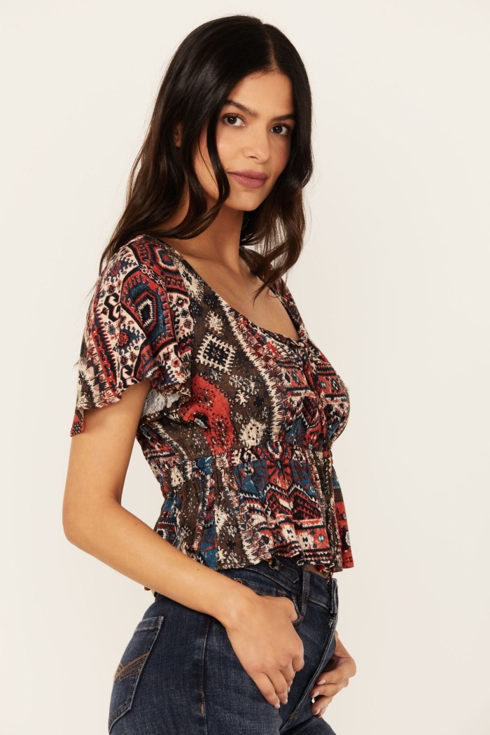 Special Offer Idyllwind Women's Stirrup Print Short Sleeve Cropped Shirt | Black