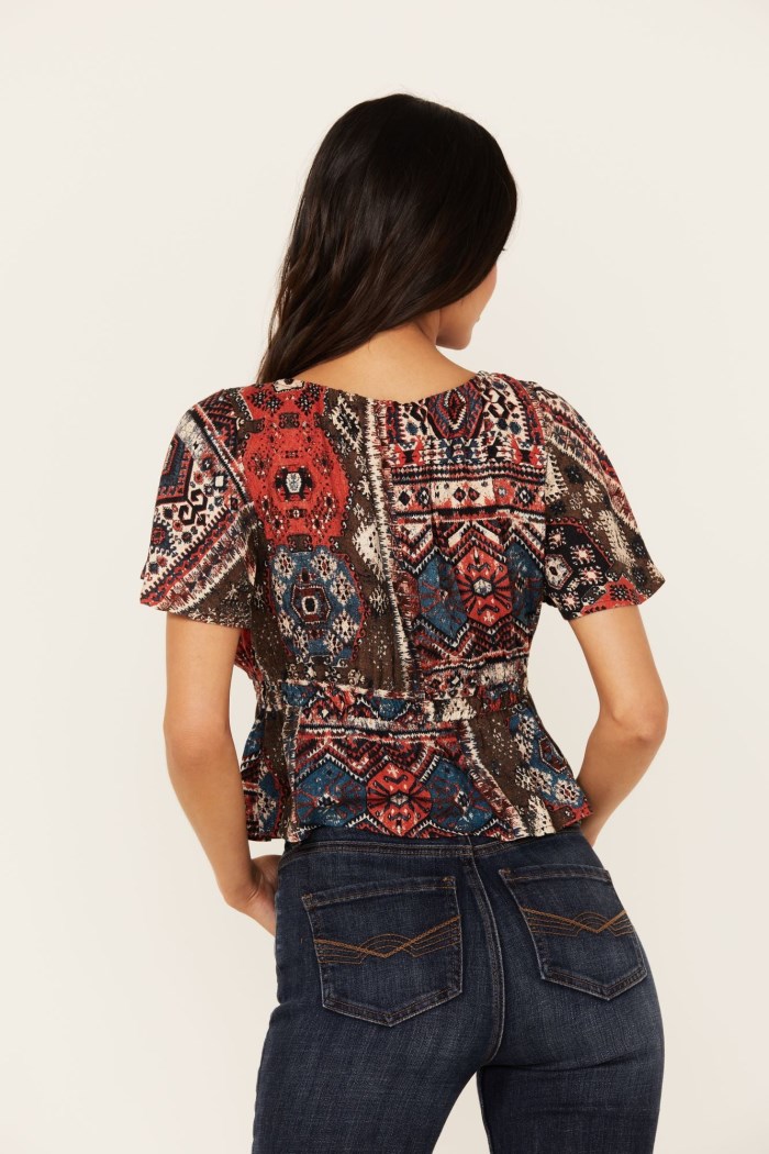 Special Offer Idyllwind Women's Stirrup Print Short Sleeve Cropped Shirt | Black