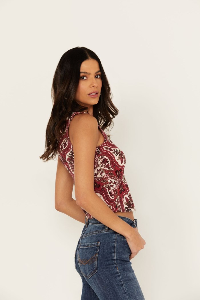 Special Offer Idyllwind Women's Linmar Printed Button-Down Tank | Dark Red