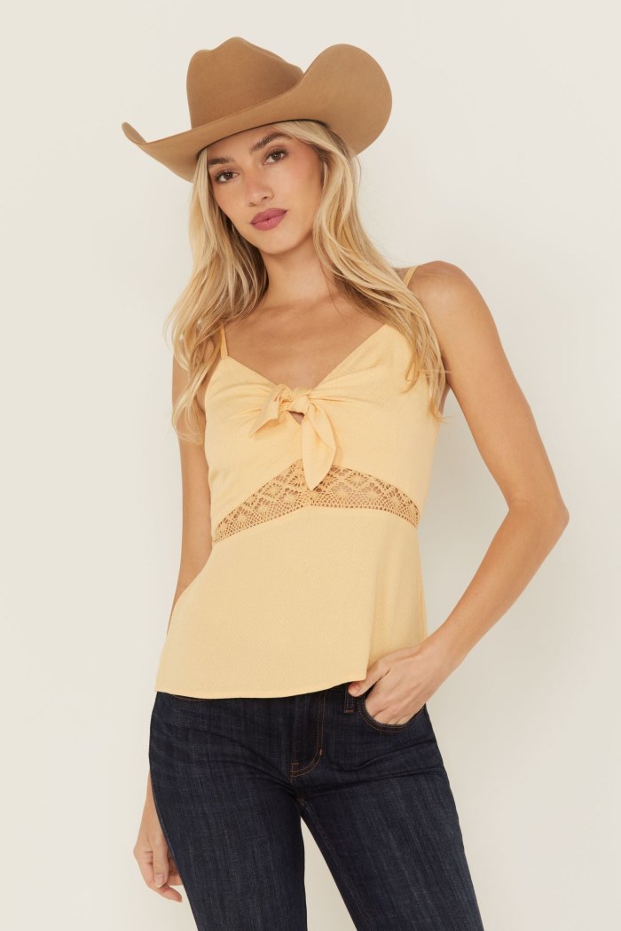 Special Offer Idyllwind Women's Lace Inset Tie-Front Cami | Yellow