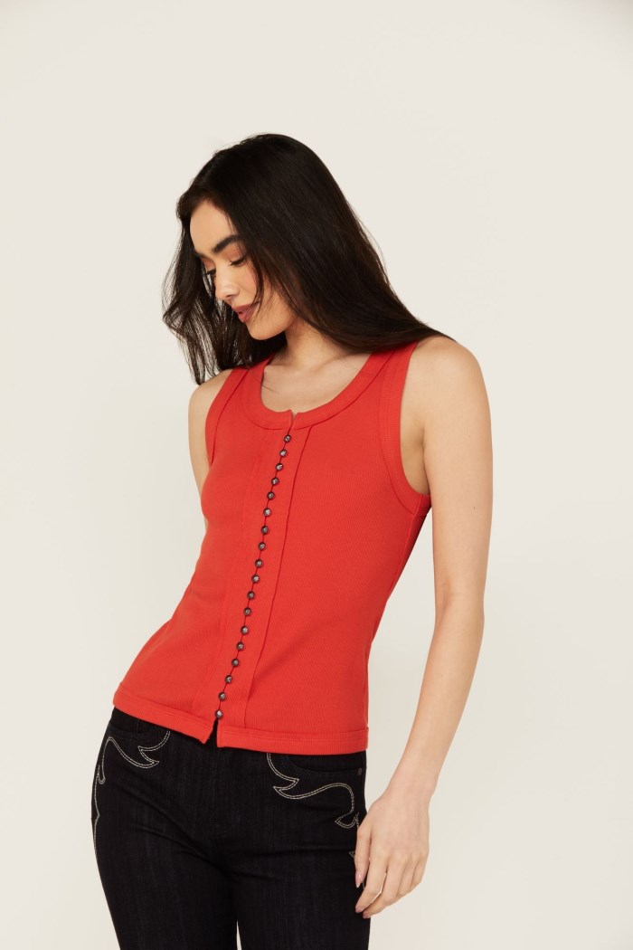 Special Offer Idyllwind Women's Edna Button Front Ribbed Tank | Dark Orange