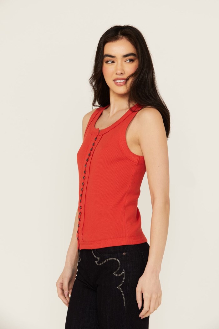 Special Offer Idyllwind Women's Edna Button Front Ribbed Tank | Dark Orange