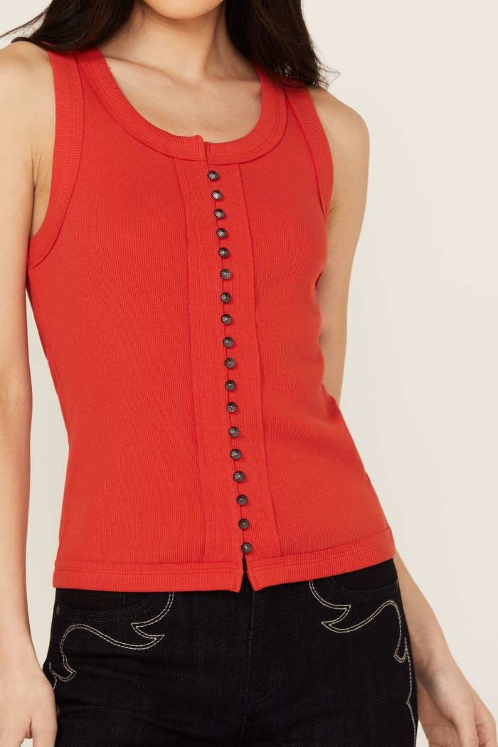 Special Offer Idyllwind Women's Edna Button Front Ribbed Tank | Dark Orange