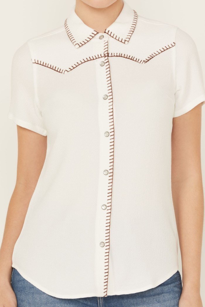 Special Offer Idyllwind Women's Ivory Featherlight Short Sleeve Snap Stretch Western Shirt | Ivory