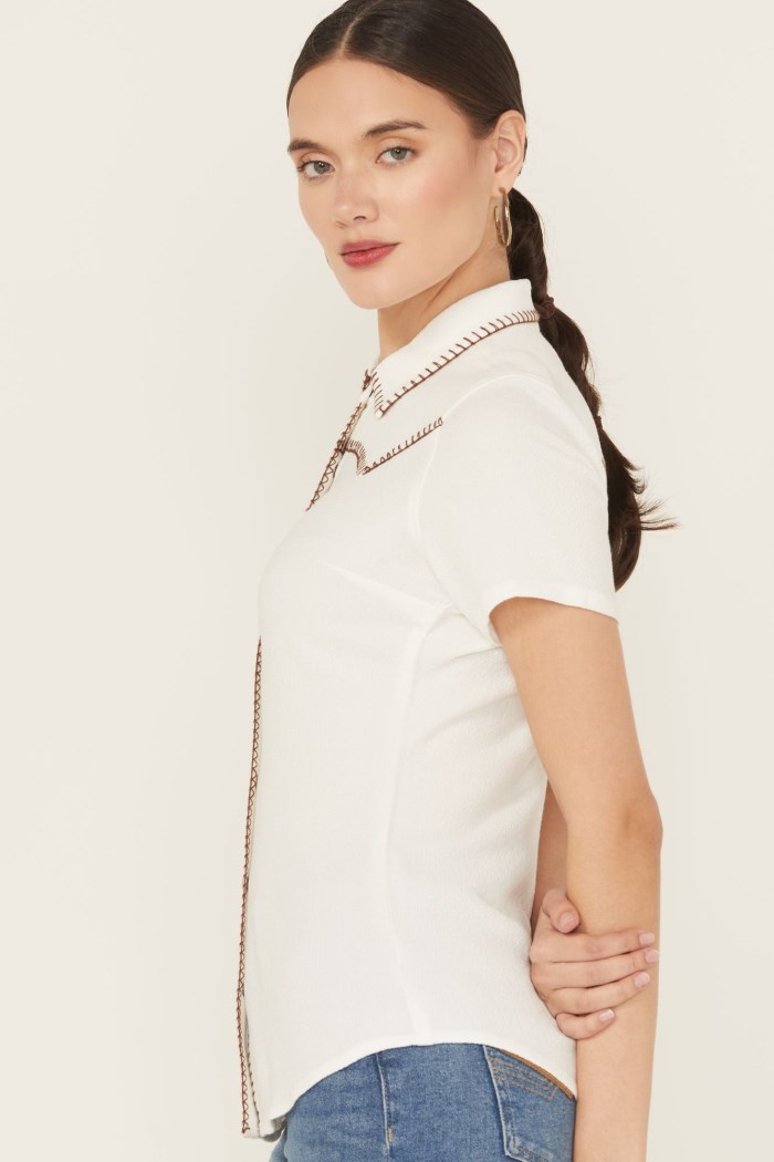 Special Offer Idyllwind Women's Ivory Featherlight Short Sleeve Snap Stretch Western Shirt | Ivory