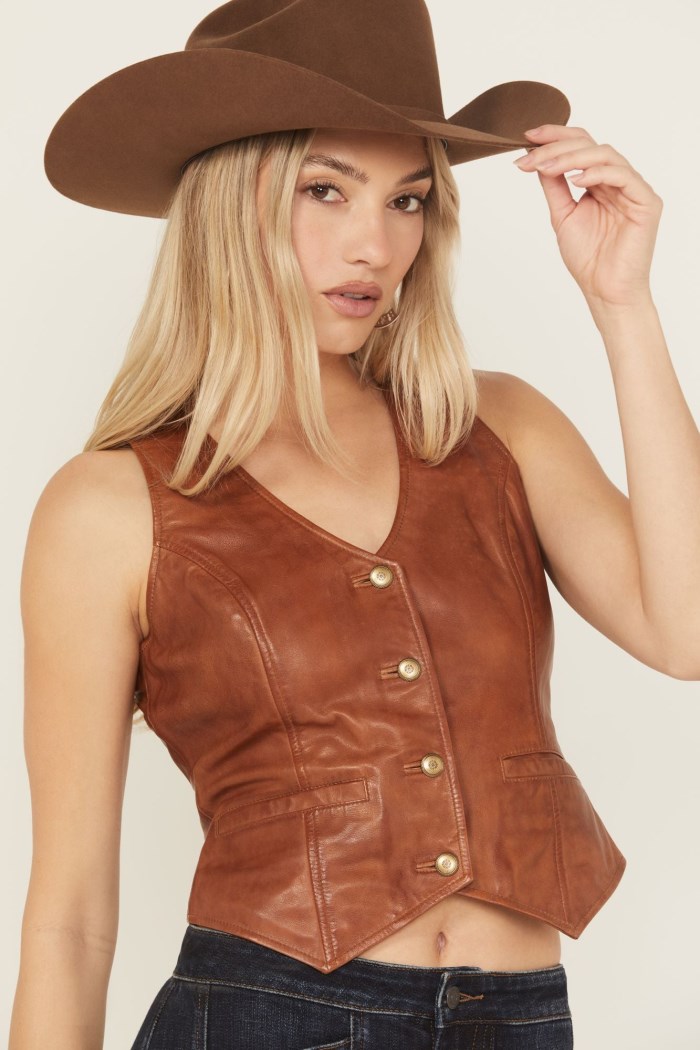 Special Offer Idyllwind Women's Fitted Button-Down Leather Vest | Caramel