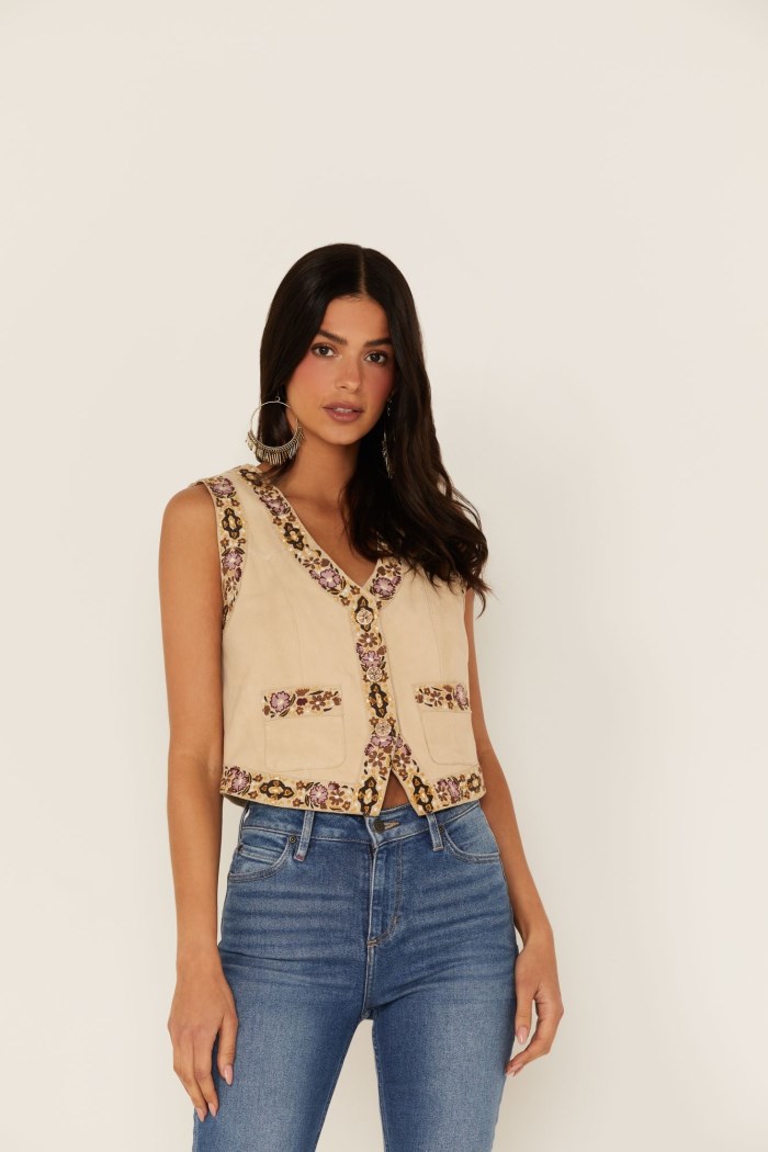 Special Offer Idyllwind Women's Embroidered Floral Suede Vest | Tan
