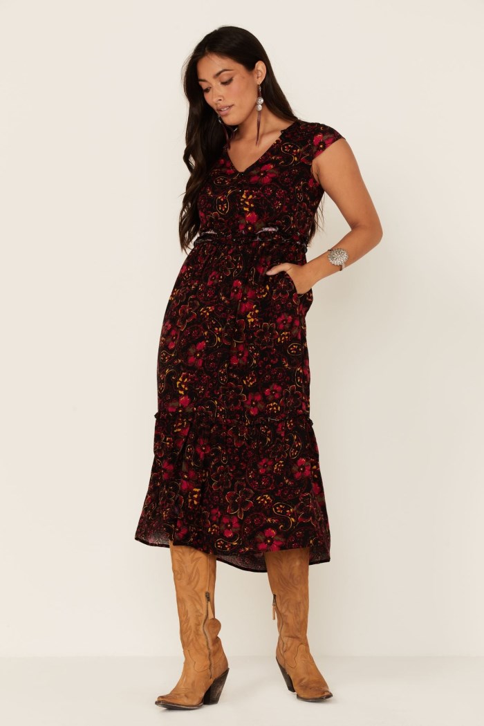 Special Offer Idyllwind Women's Black Floral Willow Branch Midi Dress | Black