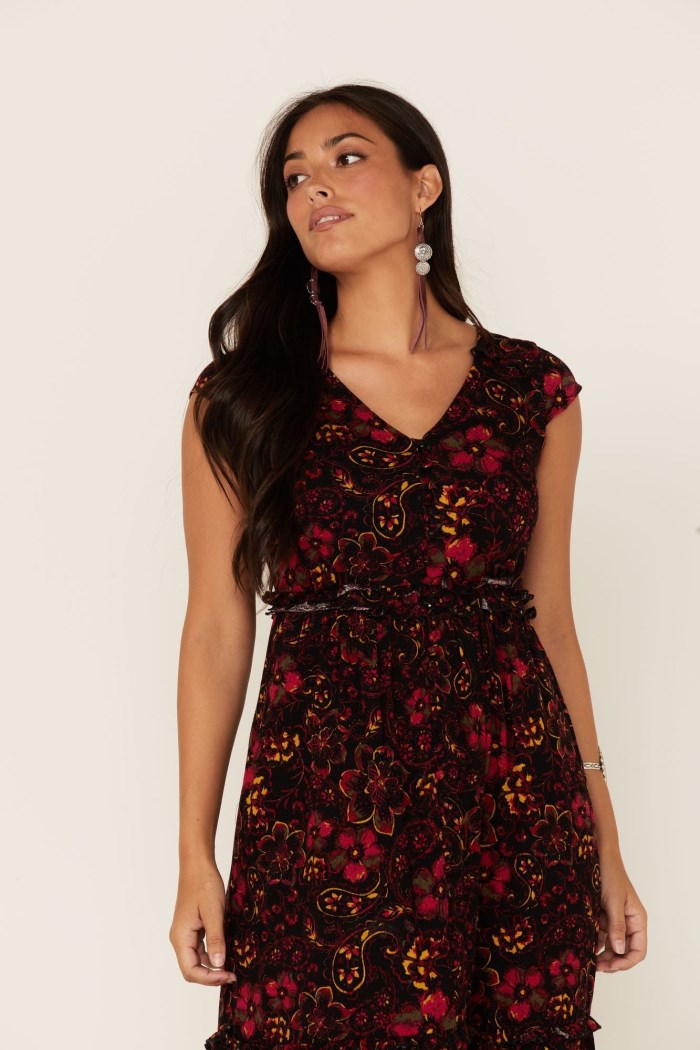 Special Offer Idyllwind Women's Black Floral Willow Branch Midi Dress | Black