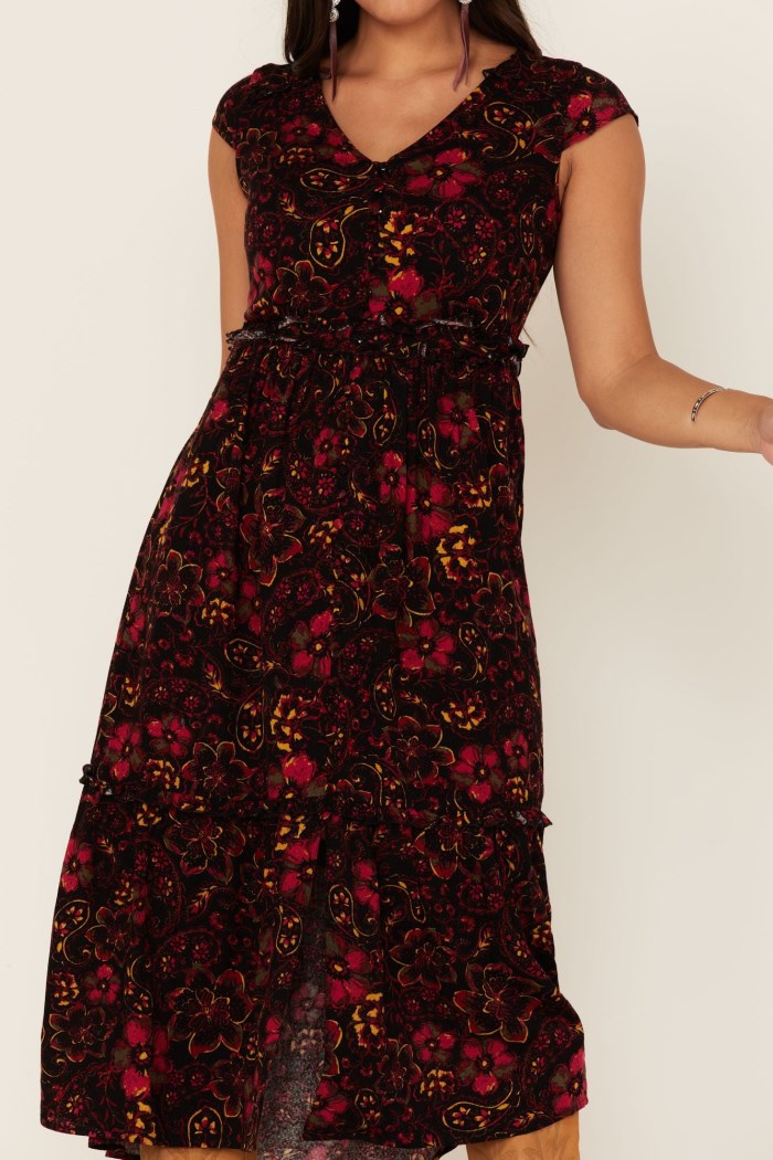 Special Offer Idyllwind Women's Black Floral Willow Branch Midi Dress | Black