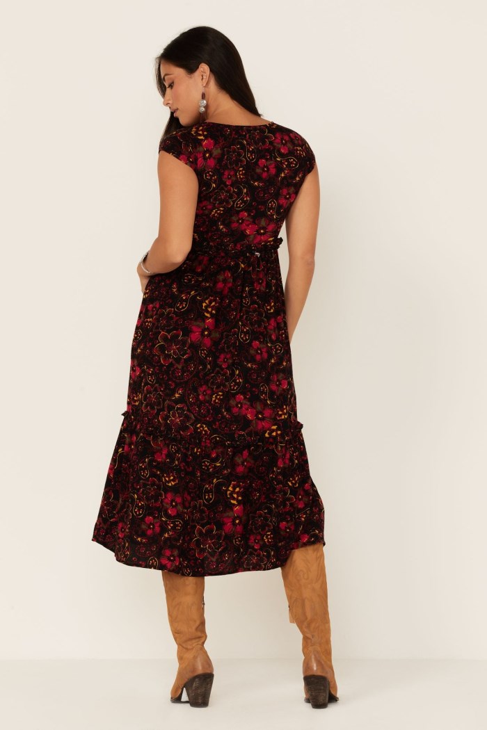 Special Offer Idyllwind Women's Black Floral Willow Branch Midi Dress | Black