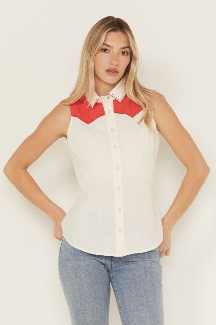 Special Offer Idyllwind Women's Plainweave Contrast Yoke Sleeveless Snap Western Shirt | Ivory