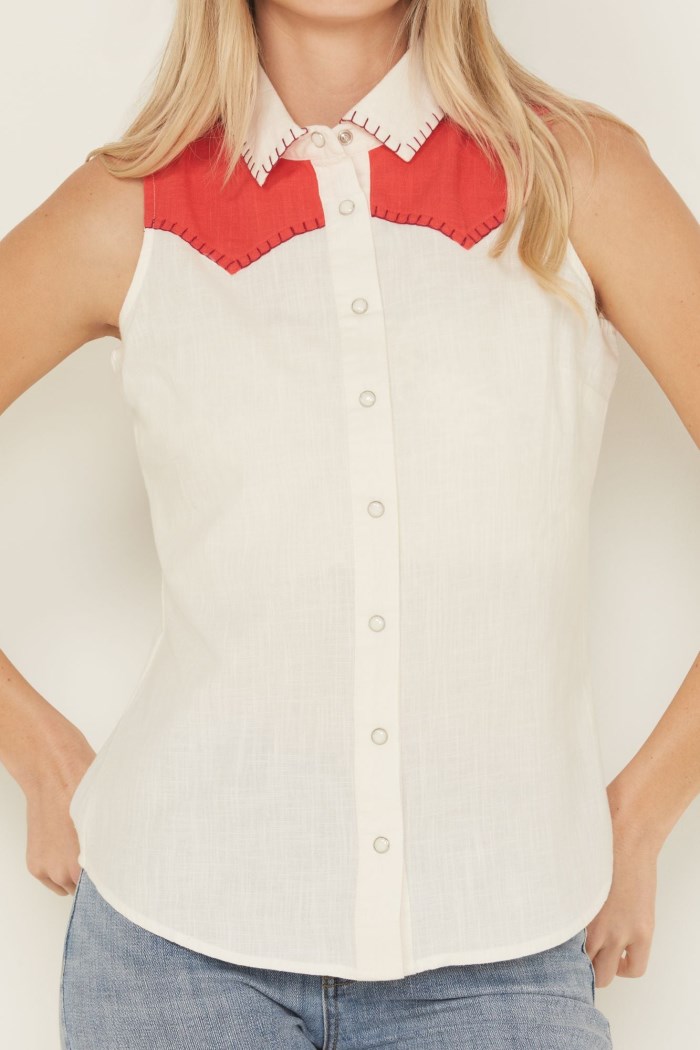 Special Offer Idyllwind Women's Plainweave Contrast Yoke Sleeveless Snap Western Shirt | Ivory