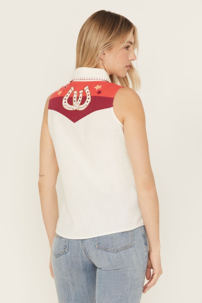 Special Offer Idyllwind Women's Plainweave Contrast Yoke Sleeveless Snap Western Shirt | Ivory