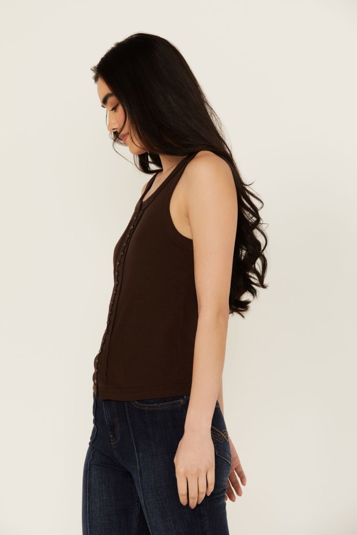 Special Offer Idyllwind Women's Edna Button Front Ribbed Tank | Dark Brown