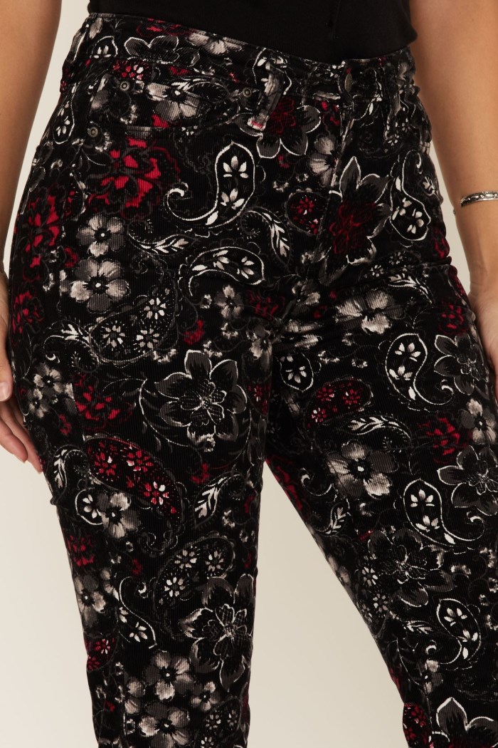 Special Offer Idyllwind Women's Black Floral Print High Rise Flare Cords | Black