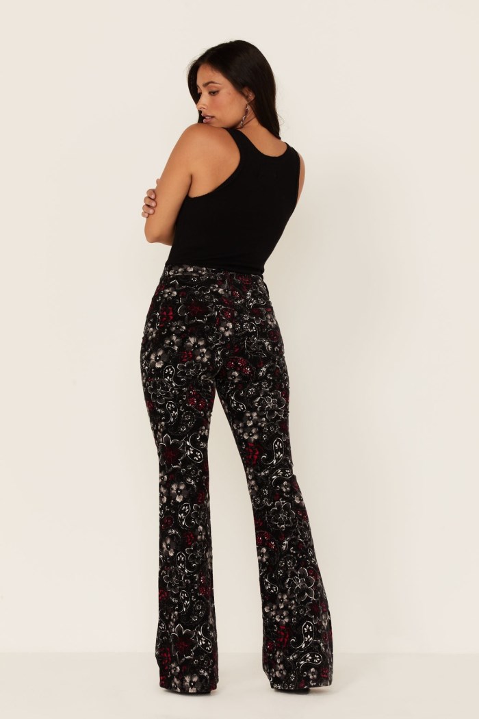 Special Offer Idyllwind Women's Black Floral Print High Rise Flare Cords | Black