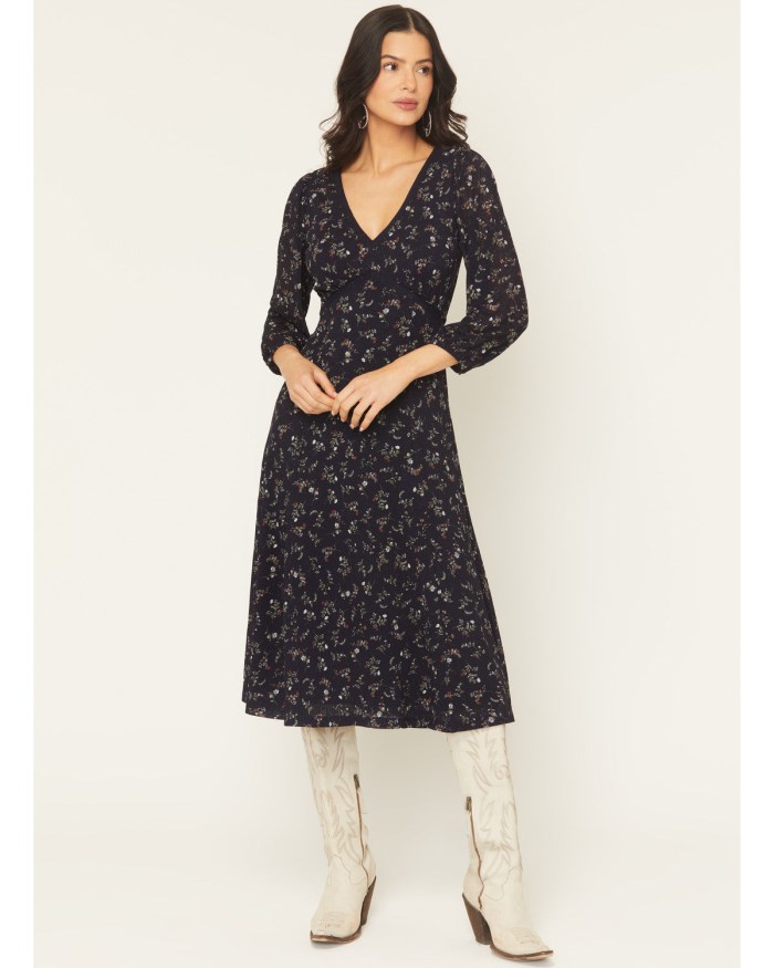 Special Offer Idyllwind Women's Partner DItsy Floral Print Long Sleeve Midi Dress | Indigo
