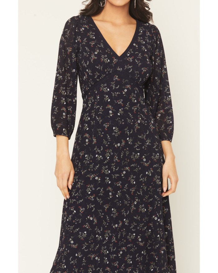 Special Offer Idyllwind Women's Partner DItsy Floral Print Long Sleeve Midi Dress | Indigo