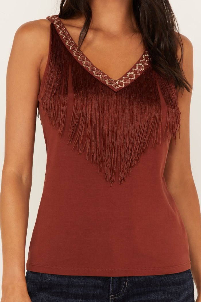 Special Offer Idyllwind Women's Songstress Embroidered Fringe Tank Top | Brandy Brown