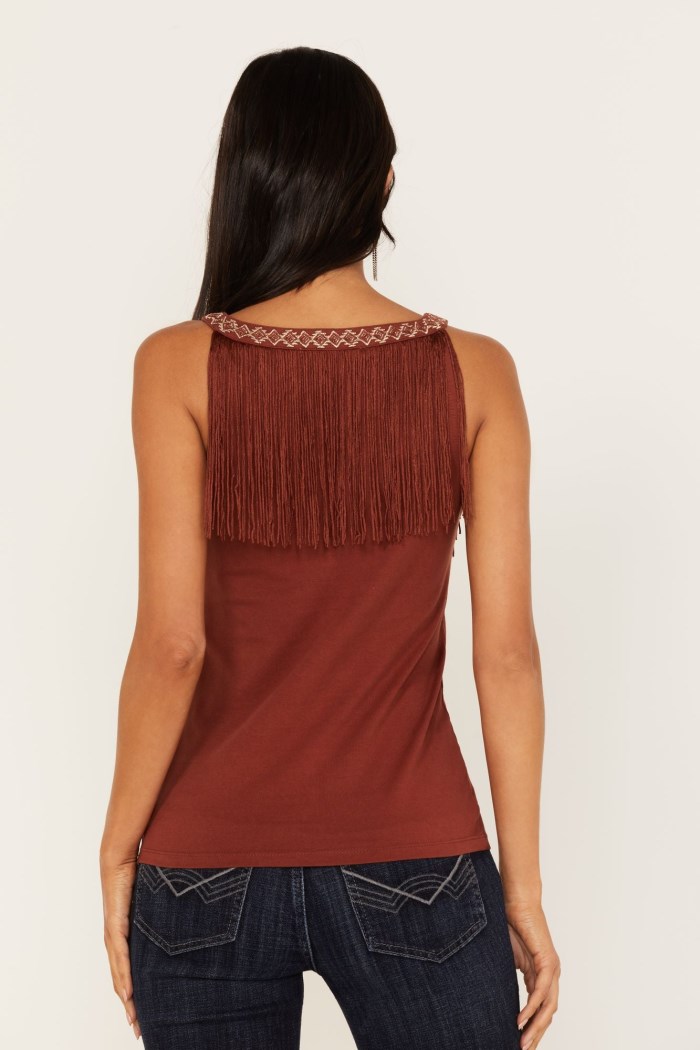 Special Offer Idyllwind Women's Songstress Embroidered Fringe Tank Top | Brandy Brown