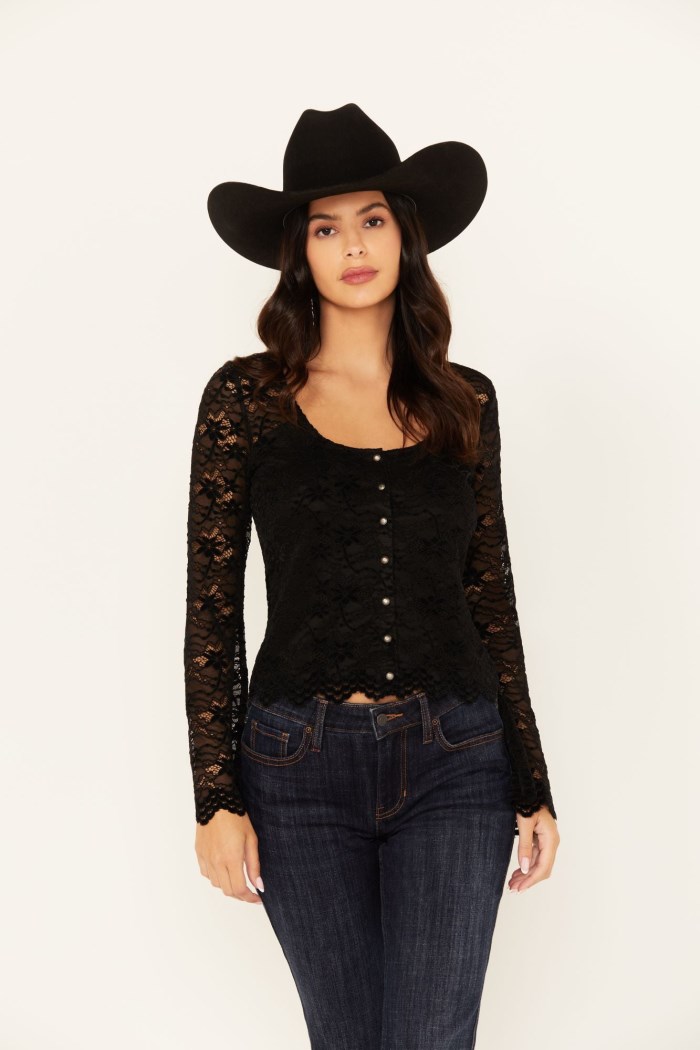 Special Offer Idyllwind Women's Russello Lace Long Bell Sleeve Top | Black