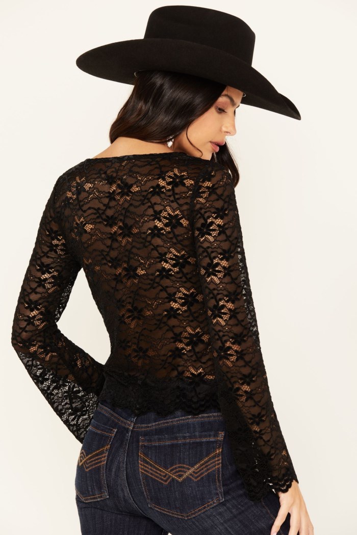 Special Offer Idyllwind Women's Russello Lace Long Bell Sleeve Top | Black