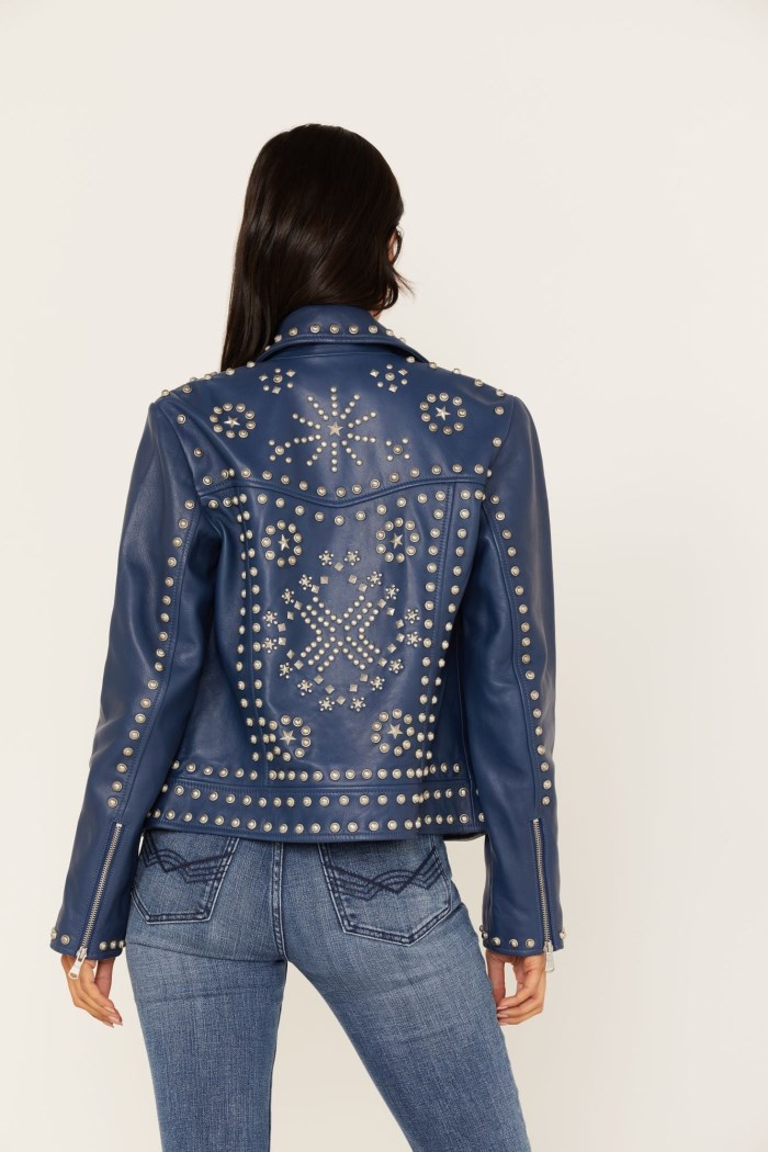 Special Offer Idyllwind Women's Studded Moto Leather Jacket | Blue