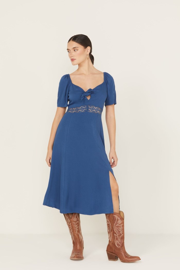 Special Offer Idyllwind Women's Beth Jacquard Print Short Sleeve Midi Dress | Blue