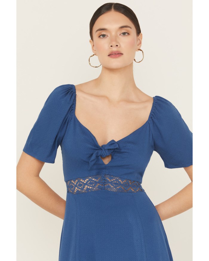 Special Offer Idyllwind Women's Beth Jacquard Print Short Sleeve Midi Dress | Blue