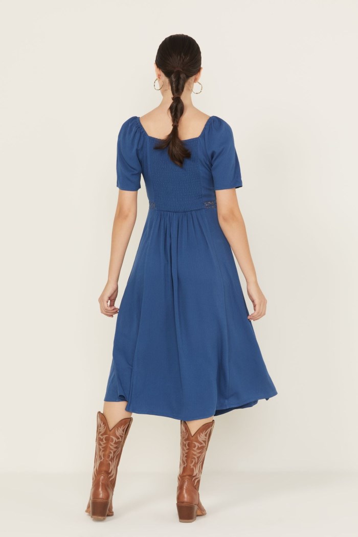 Special Offer Idyllwind Women's Beth Jacquard Print Short Sleeve Midi Dress | Blue