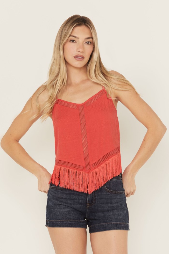 Special Offer Idyllwind Women's Briarwick Jacquard Fringe Sleeveless Tank Top | Coral