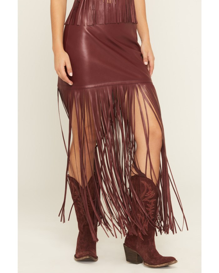 Special Offer Idyllwind Women's Payson Faux Leather Fringe Maxi Skirt | Cherry