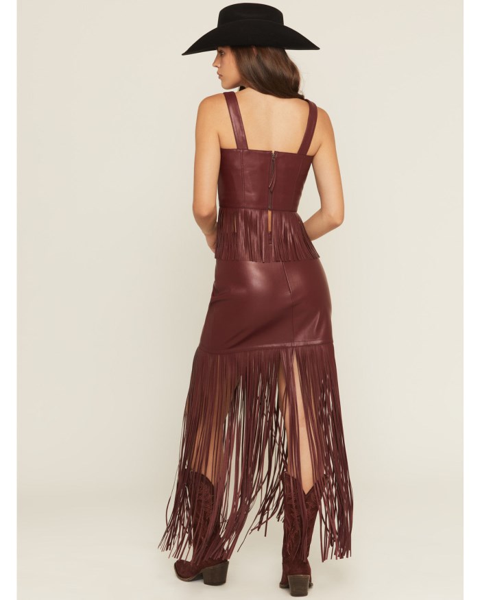 Special Offer Idyllwind Women's Payson Faux Leather Fringe Maxi Skirt | Cherry
