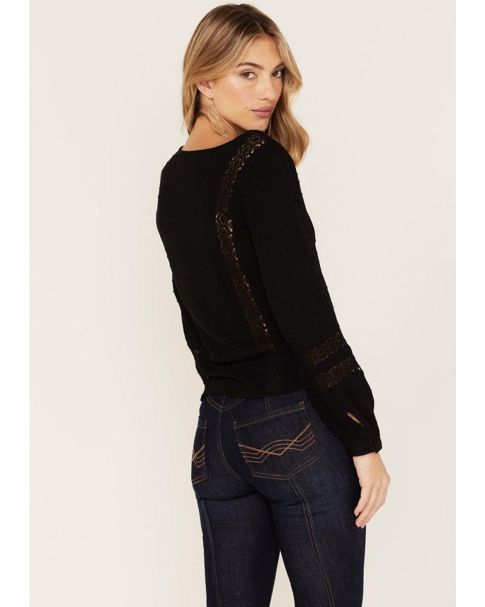 Special Offer Idyllwind Women's Romance Floral Embroidered Swiss Dot Blouse | Black