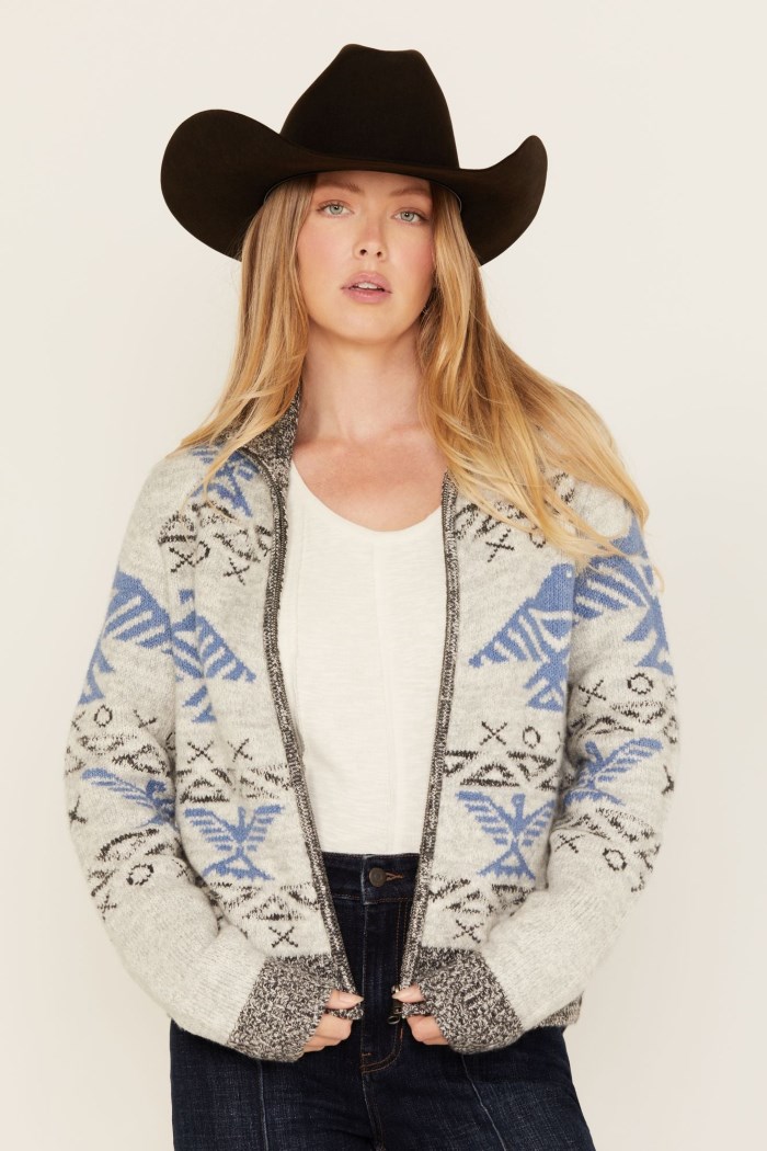 Special Offer Idyllwind Women's Lyle Thunderbird Zip Front Knit Sweater | Heather Grey