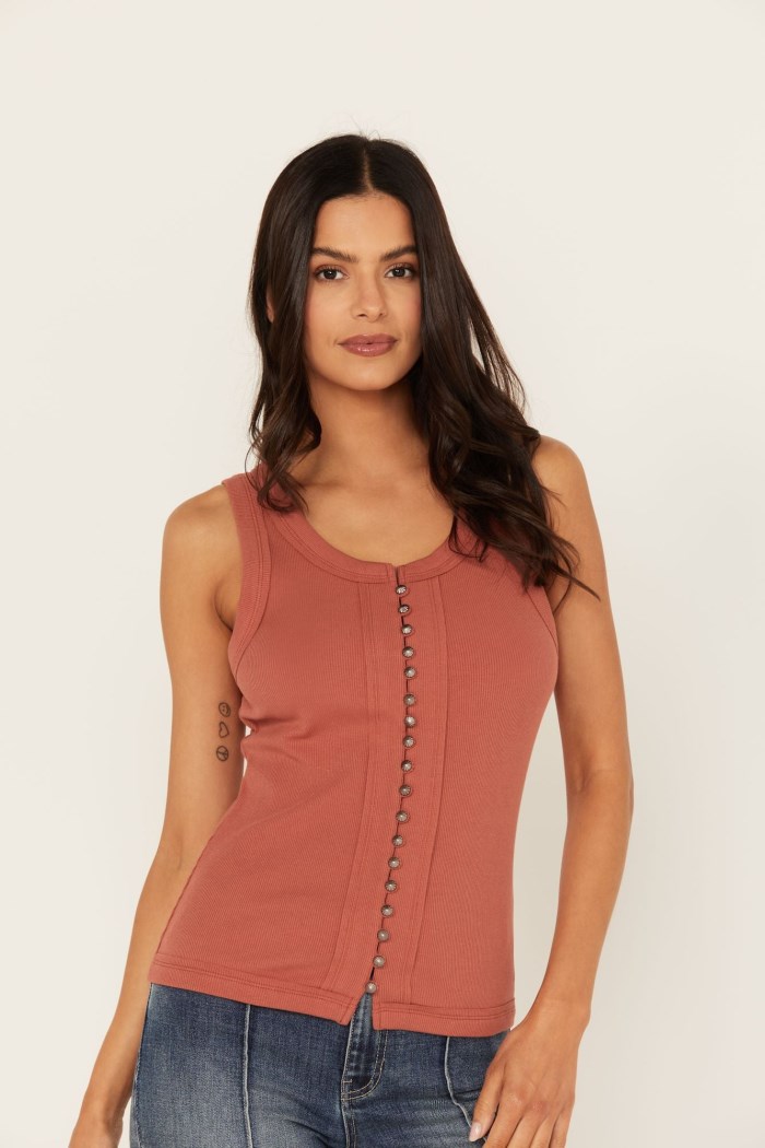Special Offer Idyllwind Women's Edna Button Front Ribbed Tank | Pecan