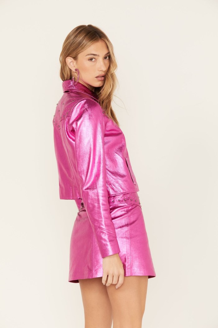 Special Offer Idyllwind Women's Show Stopper Studded Metallic Leather Jacket | Fuchsia