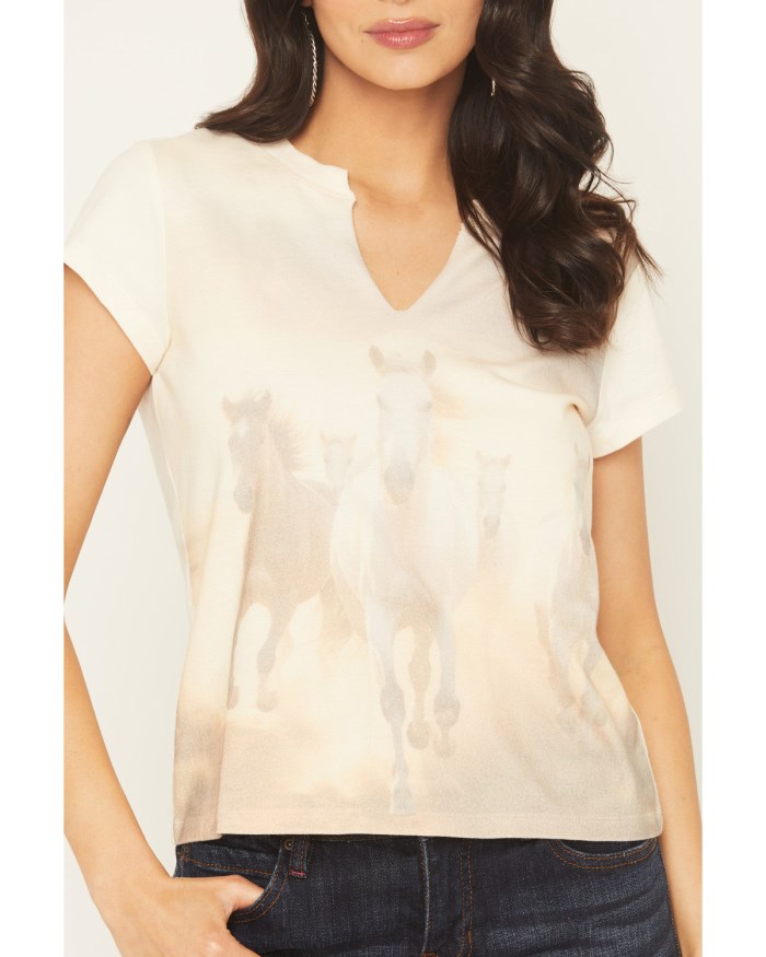 Special Offer Idyllwind Women's Running Horses Short Sleeve Graphic Baby Tee | Cream